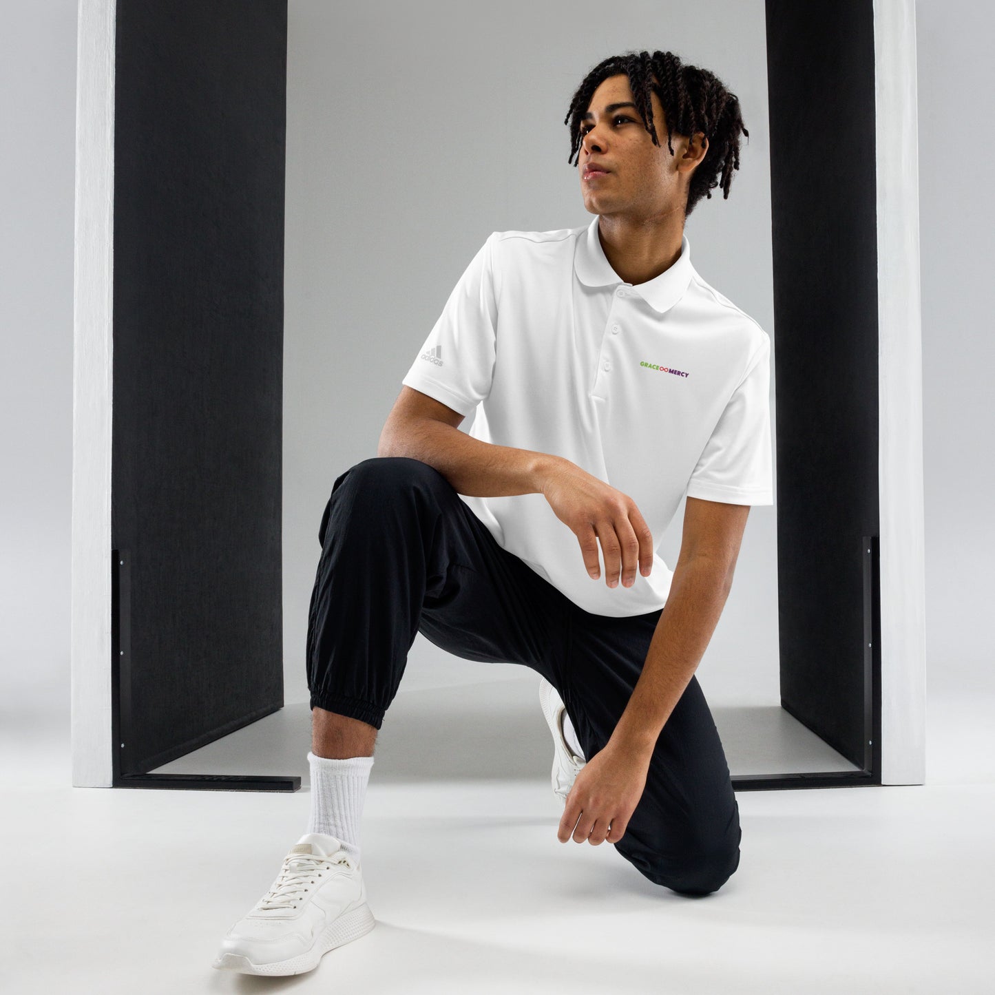 Grace and Mercy (Infinity Symbol - Multi-color image)adidas Premium Polo Shirt