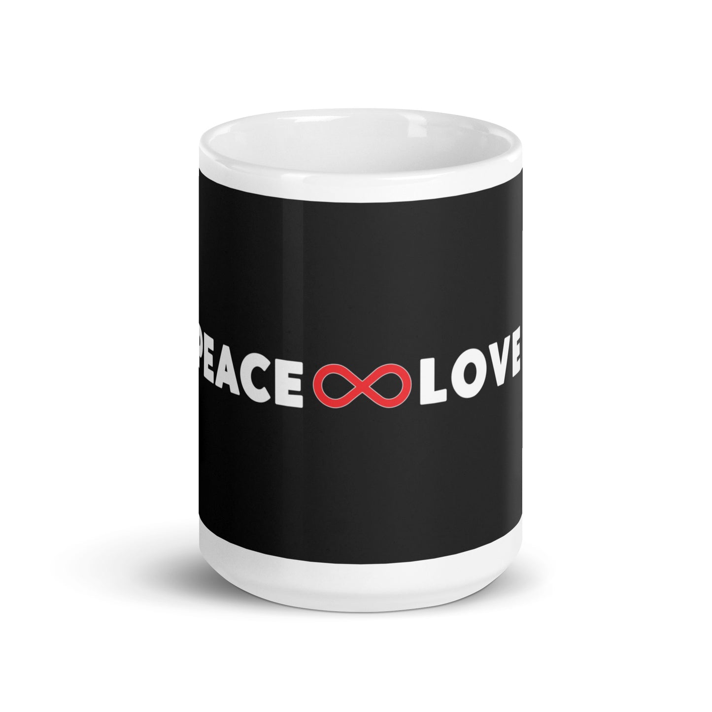 Peace and Love White glossy mug (Infinity Symbol)